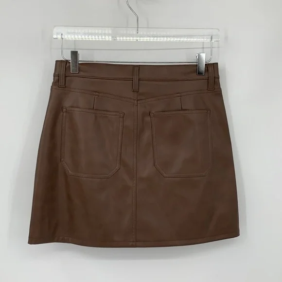 Daze Vegan faux leather high rise mini skirt brown straight new 27 4 - Picture 3 of 4